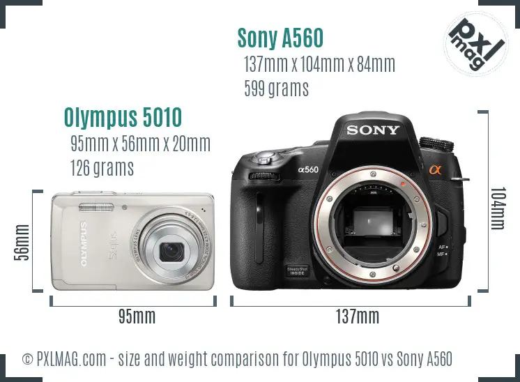 Olympus 5010 vs Sony A560 size comparison