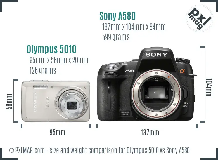 Olympus 5010 vs Sony A580 size comparison