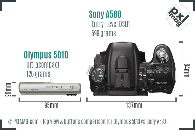 Olympus 5010 vs Sony A580 top view buttons comparison