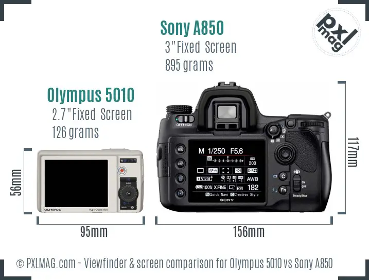 Olympus 5010 vs Sony A850 Screen and Viewfinder comparison