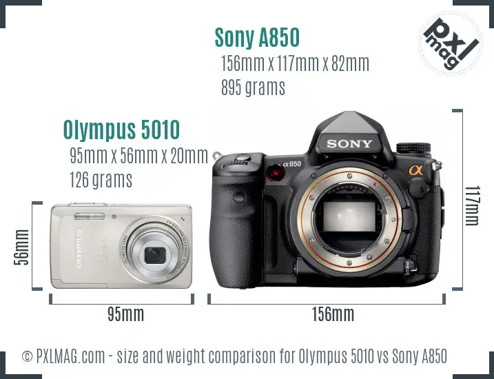 Olympus 5010 vs Sony A850 size comparison