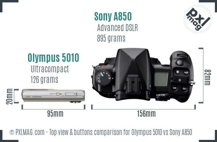 Olympus 5010 vs Sony A850 top view buttons comparison