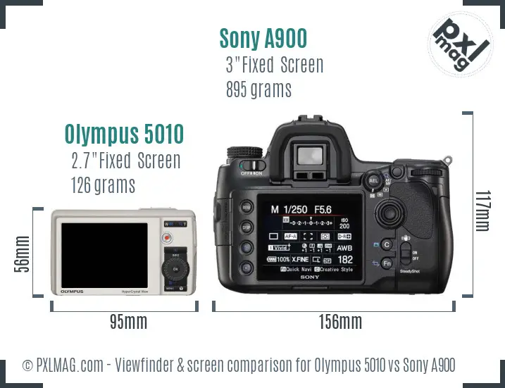 Olympus 5010 vs Sony A900 Screen and Viewfinder comparison