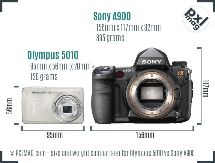 Olympus 5010 vs Sony A900 size comparison