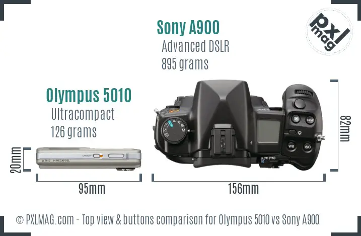 Olympus 5010 vs Sony A900 top view buttons comparison