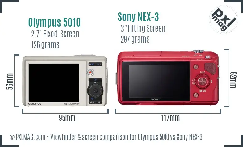Olympus 5010 vs Sony NEX-3 Screen and Viewfinder comparison