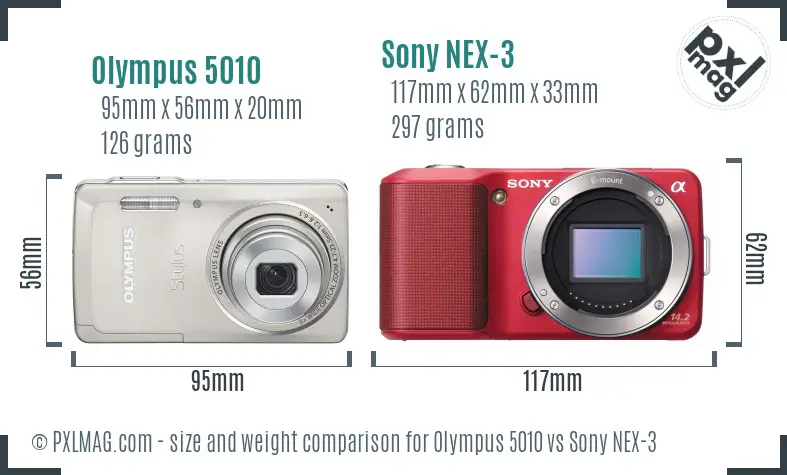 Olympus 5010 vs Sony NEX-3 size comparison