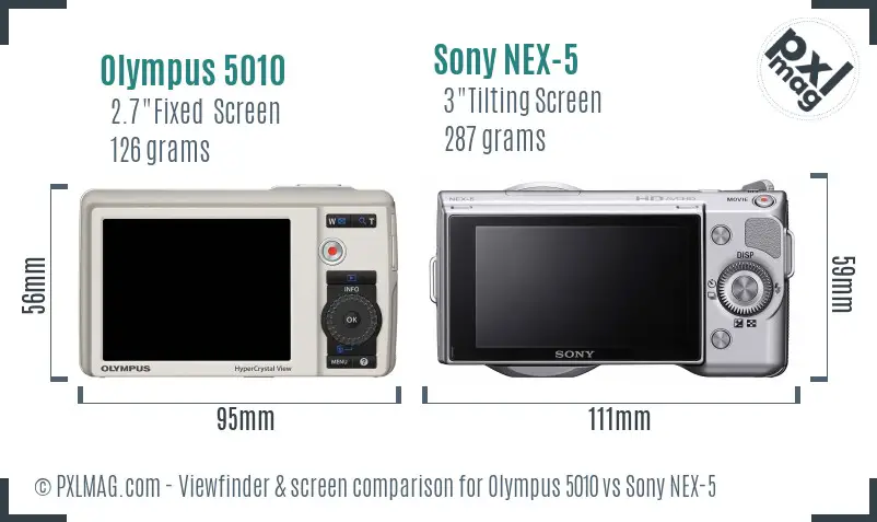 Olympus 5010 vs Sony NEX-5 Screen and Viewfinder comparison