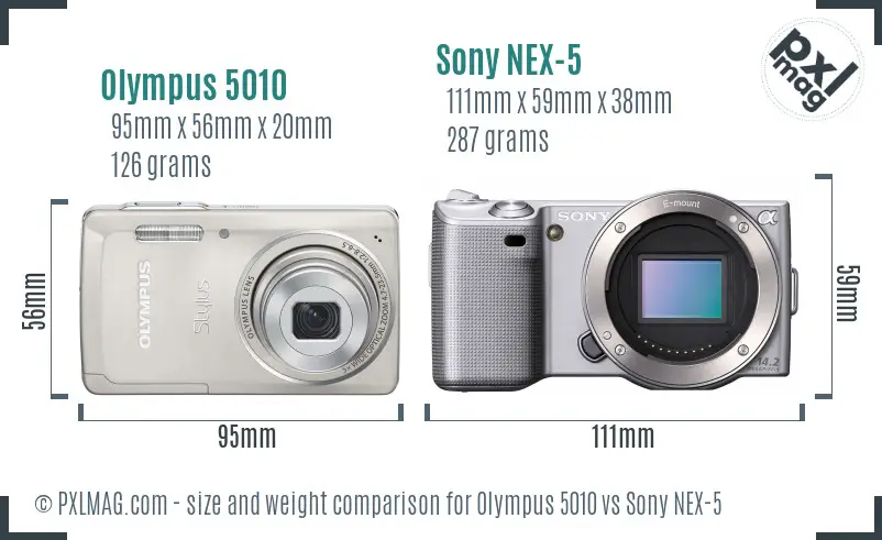 Olympus 5010 vs Sony NEX-5 size comparison