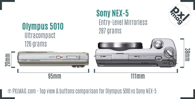 Olympus 5010 vs Sony NEX-5 top view buttons comparison