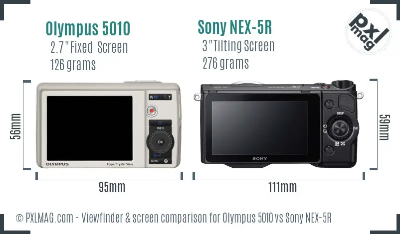 Olympus 5010 vs Sony NEX-5R Screen and Viewfinder comparison