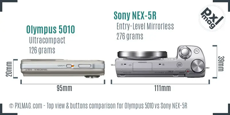 Olympus 5010 vs Sony NEX-5R top view buttons comparison