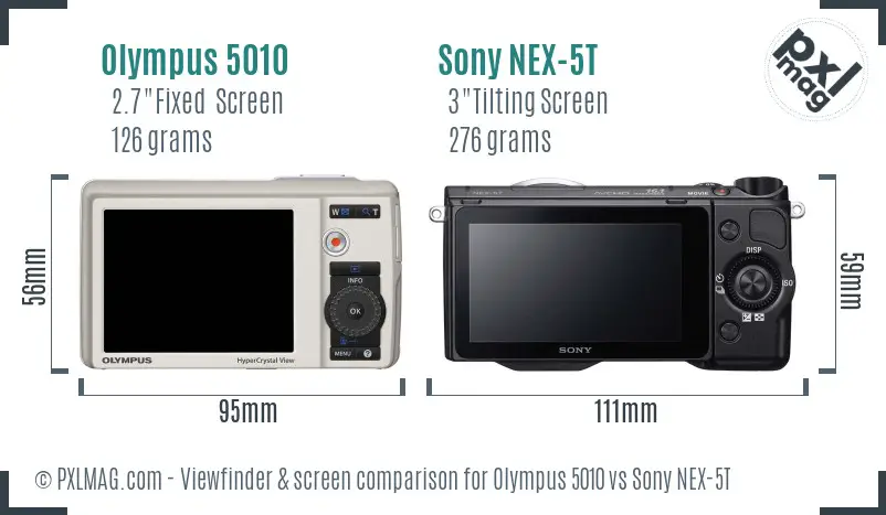 Olympus 5010 vs Sony NEX-5T Screen and Viewfinder comparison