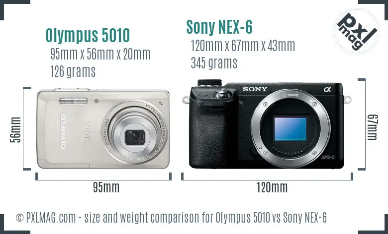 Olympus 5010 vs Sony NEX-6 size comparison