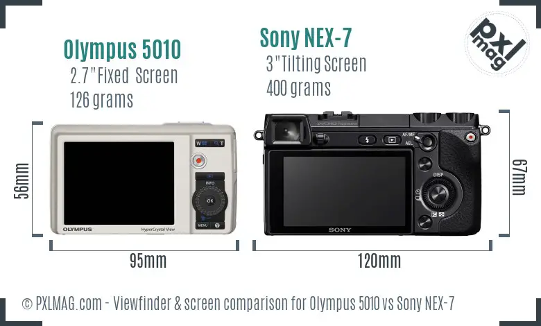 Olympus 5010 vs Sony NEX-7 Screen and Viewfinder comparison