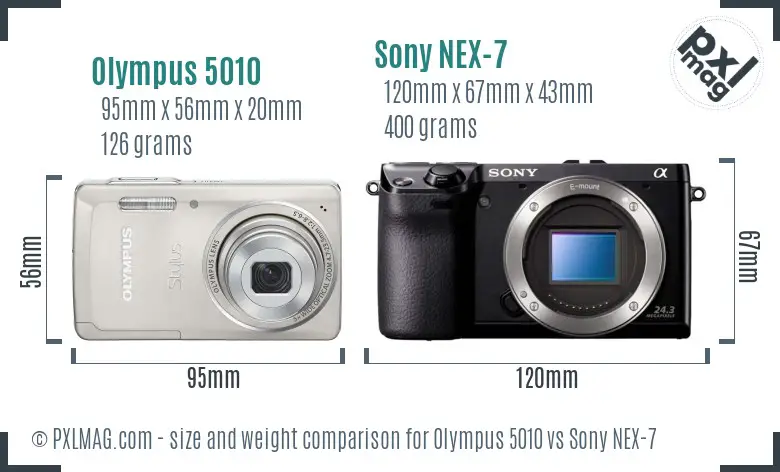 Olympus 5010 vs Sony NEX-7 size comparison