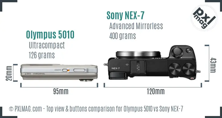 Olympus 5010 vs Sony NEX-7 top view buttons comparison