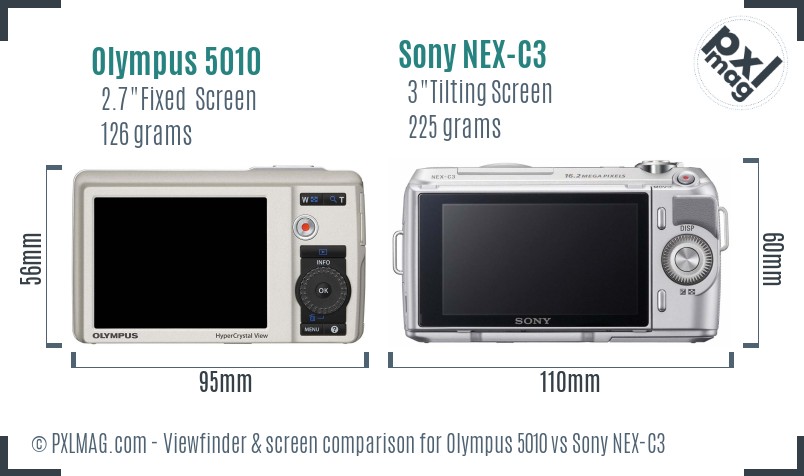 Olympus 5010 vs Sony NEX-C3 Screen and Viewfinder comparison