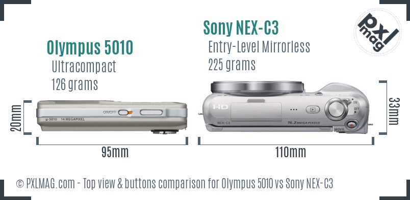 Olympus 5010 vs Sony NEX-C3 top view buttons comparison