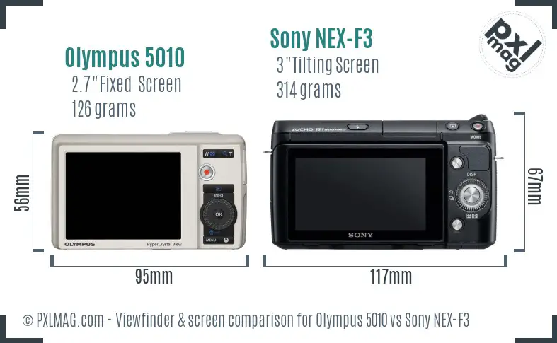 Olympus 5010 vs Sony NEX-F3 Screen and Viewfinder comparison