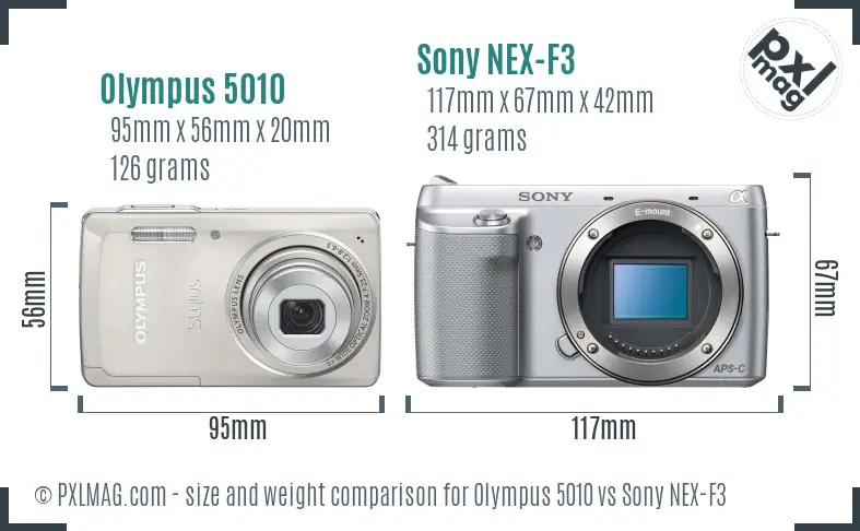 Olympus 5010 vs Sony NEX-F3 size comparison