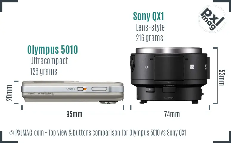 Olympus 5010 vs Sony QX1 top view buttons comparison