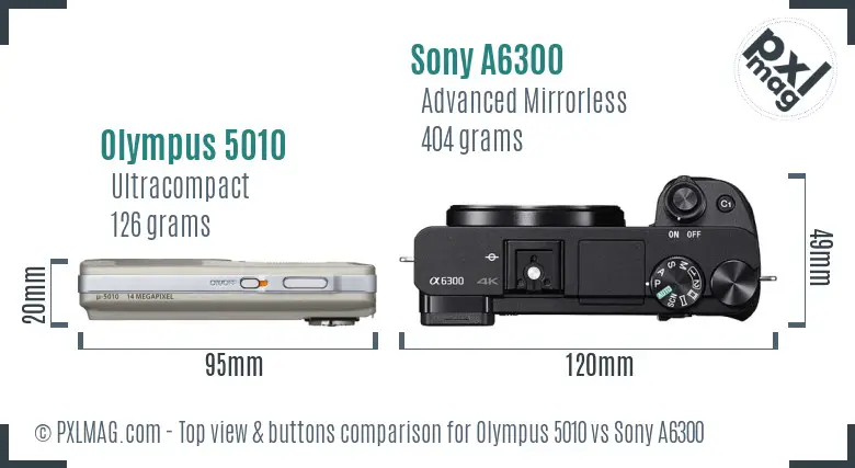 Olympus 5010 vs Sony A6300 top view buttons comparison