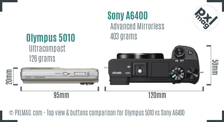 Olympus 5010 vs Sony A6400 top view buttons comparison