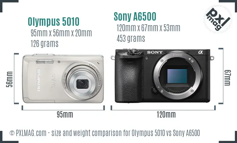 Olympus 5010 vs Sony A6500 size comparison