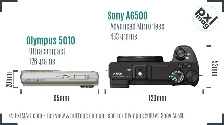 Olympus 5010 vs Sony A6500 top view buttons comparison