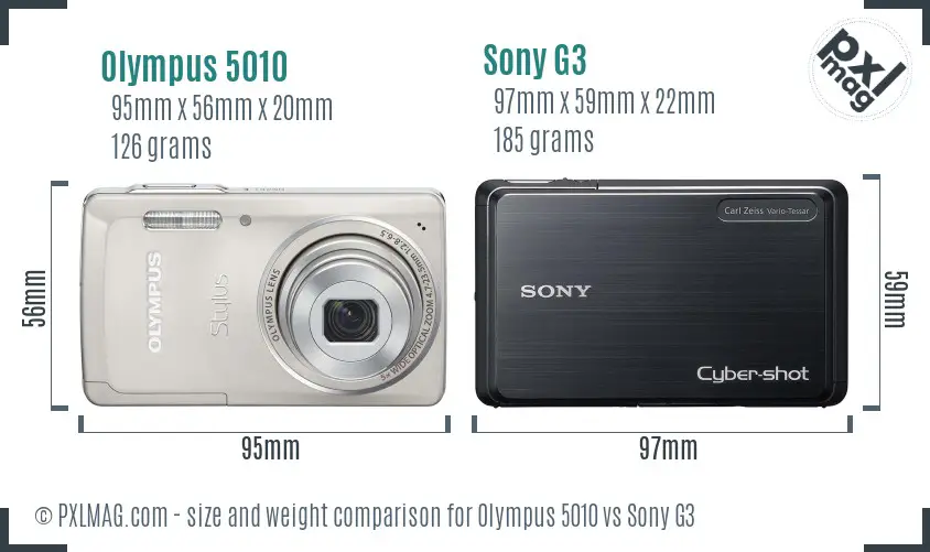 Olympus 5010 vs Sony G3 size comparison