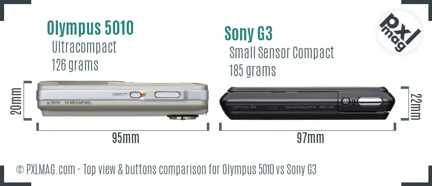 Olympus 5010 vs Sony G3 top view buttons comparison