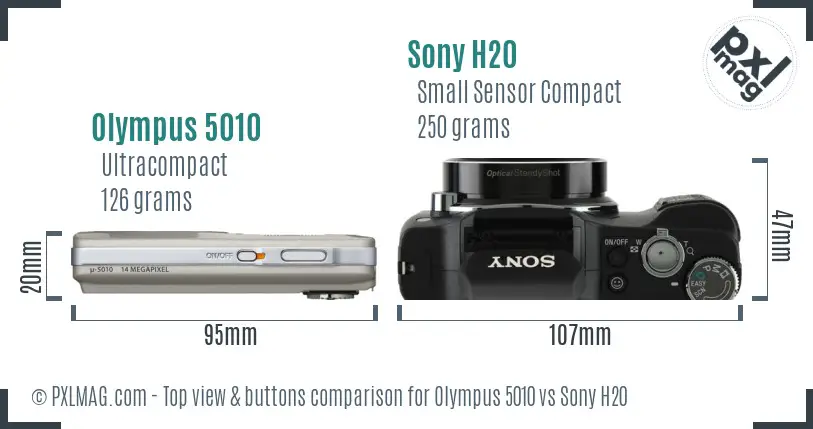 Olympus 5010 vs Sony H20 top view buttons comparison