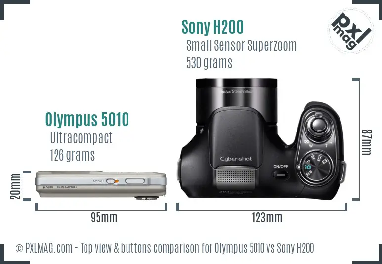 Olympus 5010 vs Sony H200 top view buttons comparison