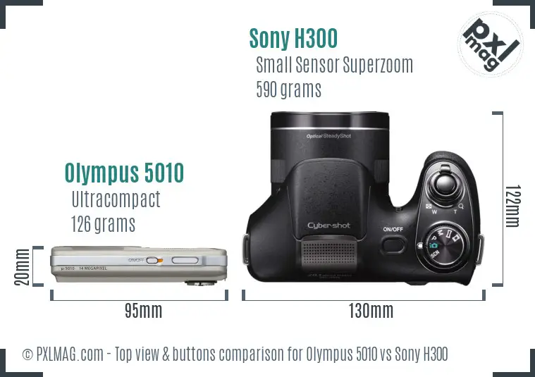 Olympus 5010 vs Sony H300 top view buttons comparison