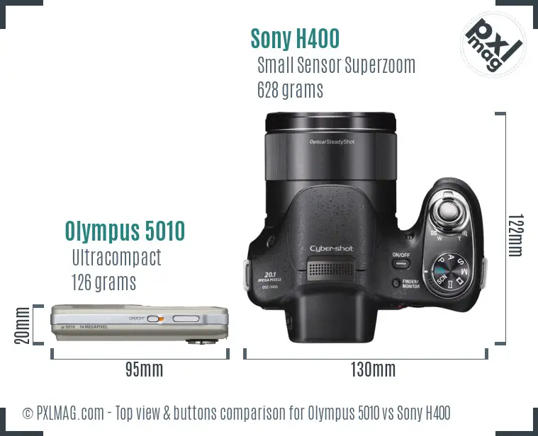 Olympus 5010 vs Sony H400 top view buttons comparison