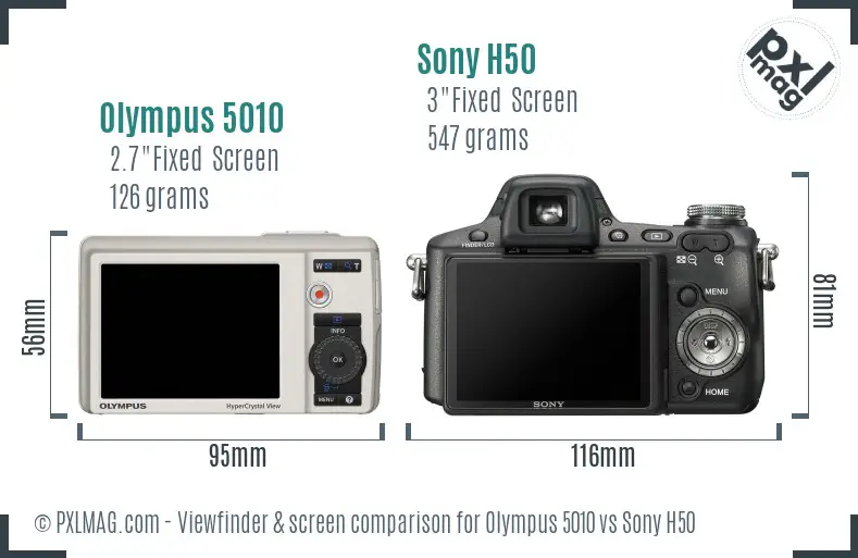 Olympus 5010 vs Sony H50 Screen and Viewfinder comparison