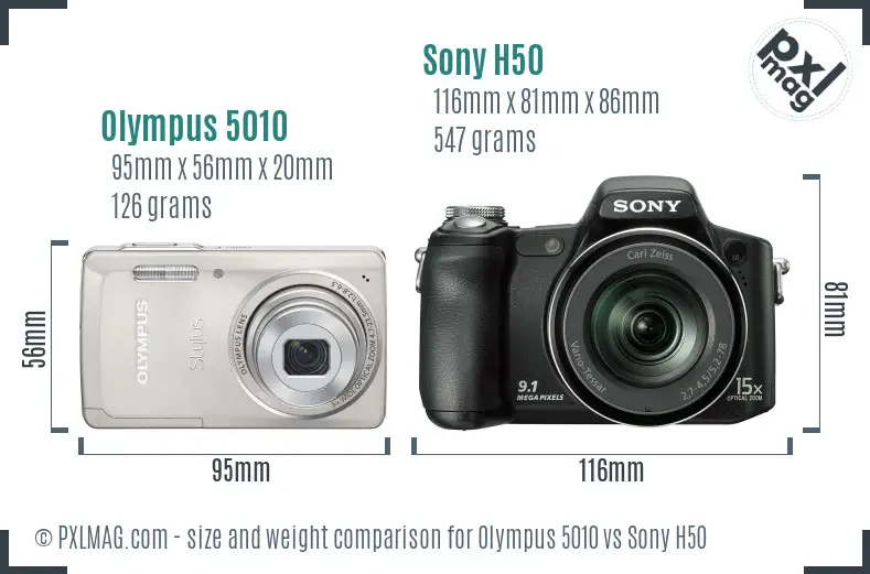 Olympus 5010 vs Sony H50 size comparison