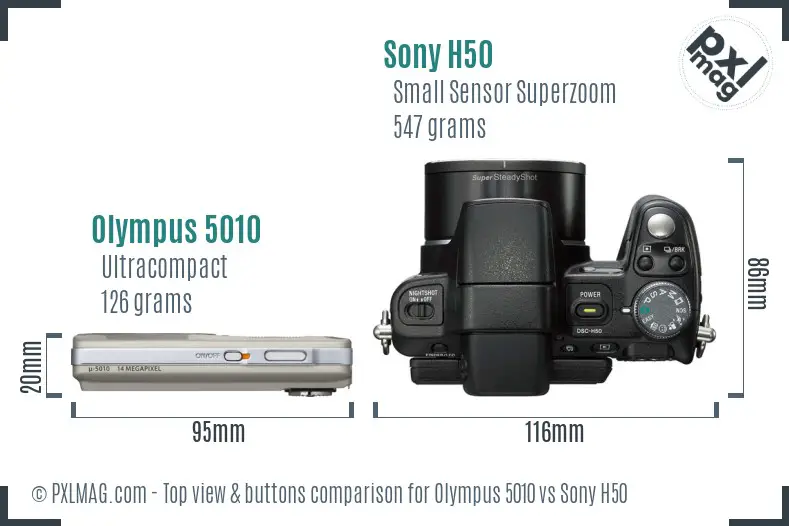 Olympus 5010 vs Sony H50 top view buttons comparison