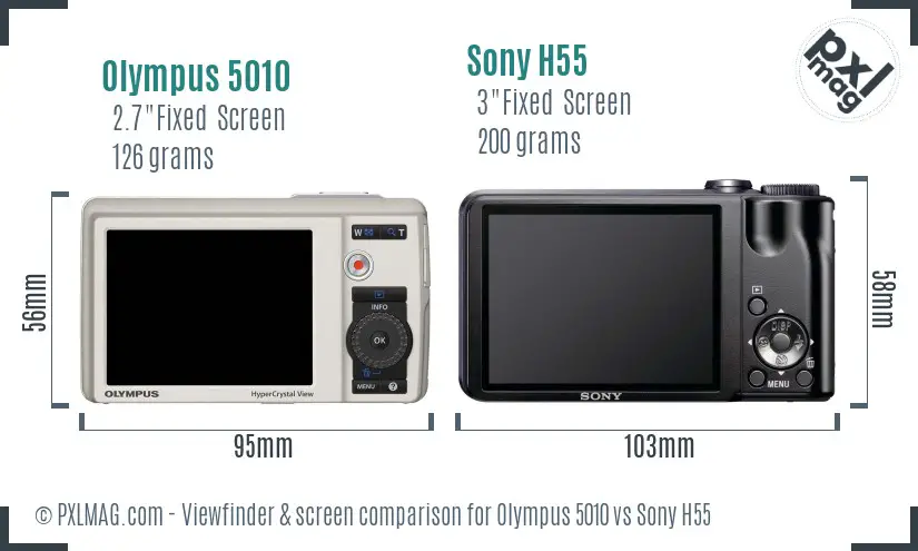 Olympus 5010 vs Sony H55 Screen and Viewfinder comparison