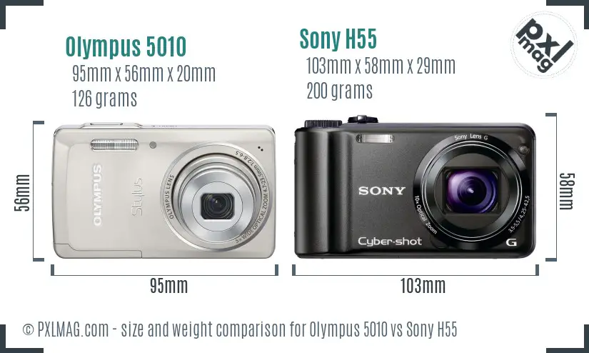 Olympus 5010 vs Sony H55 size comparison