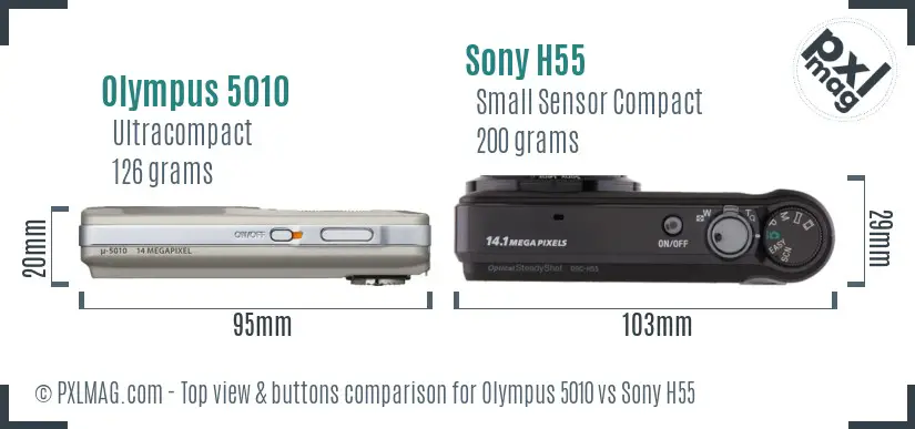 Olympus 5010 vs Sony H55 top view buttons comparison