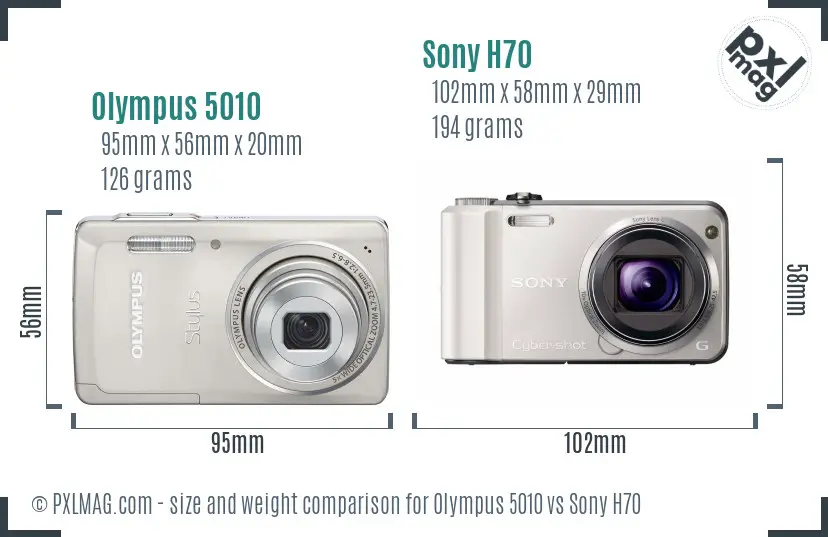 Olympus 5010 vs Sony H70 size comparison