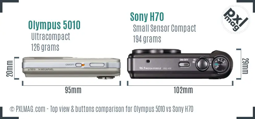 Olympus 5010 vs Sony H70 top view buttons comparison