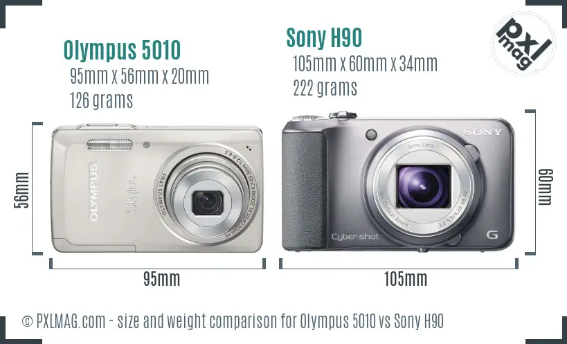 Olympus 5010 vs Sony H90 size comparison