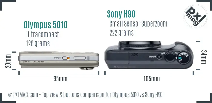 Olympus 5010 vs Sony H90 top view buttons comparison