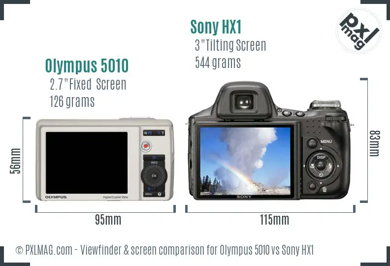 Olympus 5010 vs Sony HX1 Screen and Viewfinder comparison