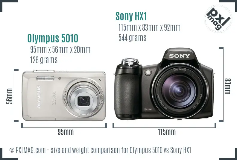 Olympus 5010 vs Sony HX1 size comparison