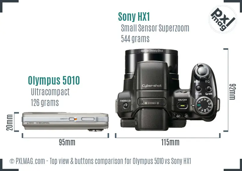 Olympus 5010 vs Sony HX1 top view buttons comparison