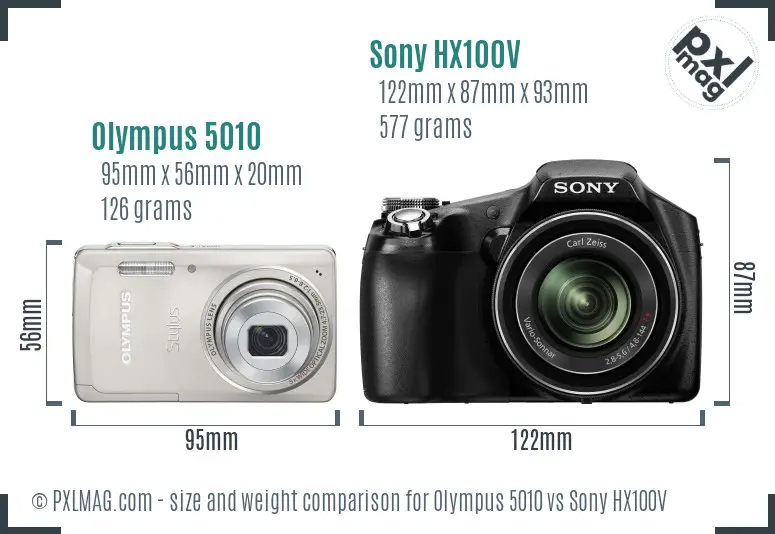 Olympus 5010 vs Sony HX100V size comparison